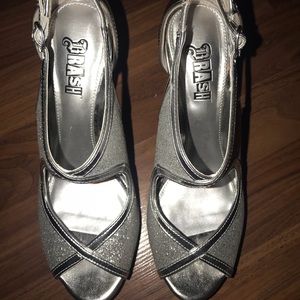 silver high heels